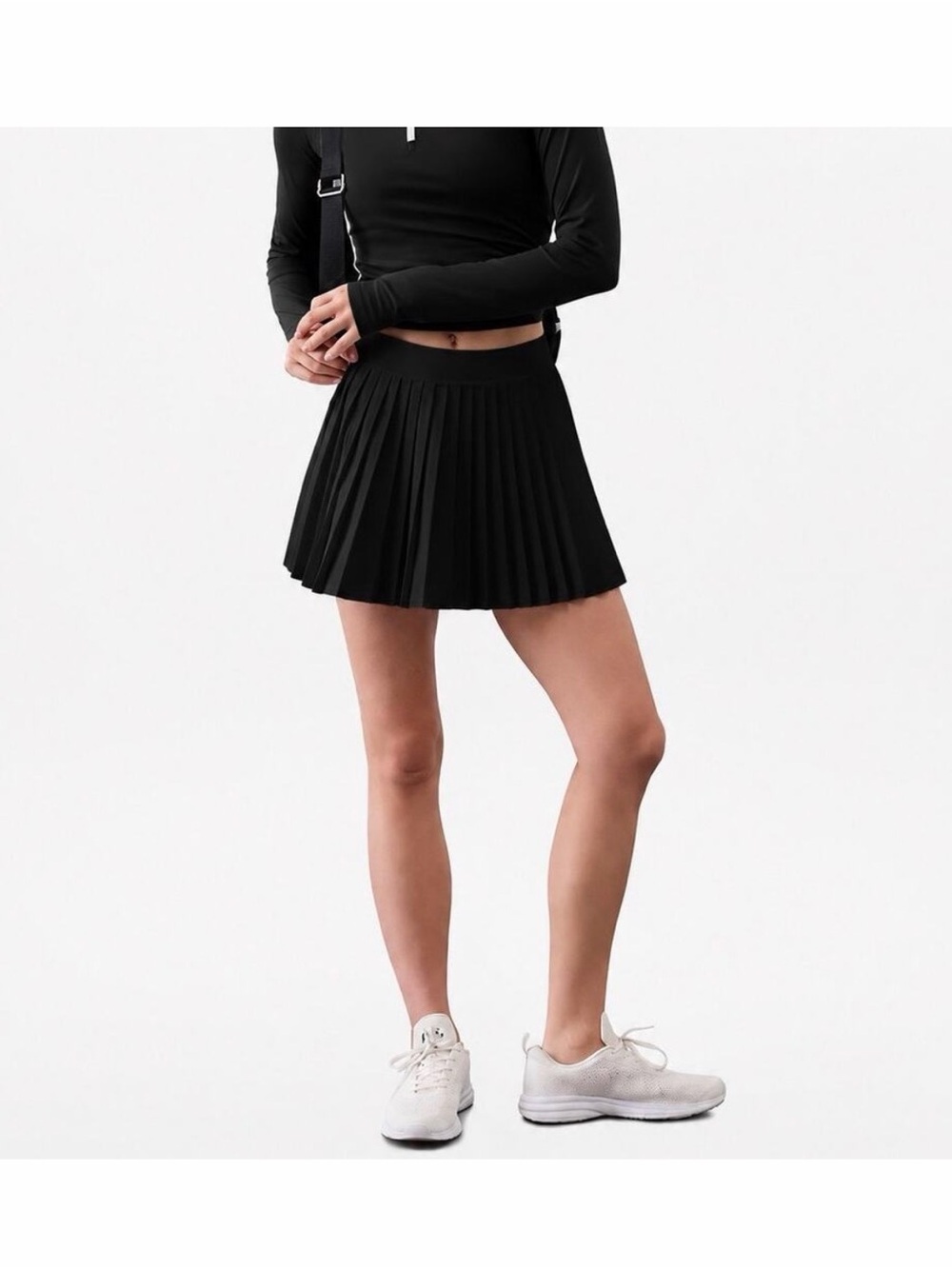Athleta Match Point Black Pleated Skort Tennis Skirt L
